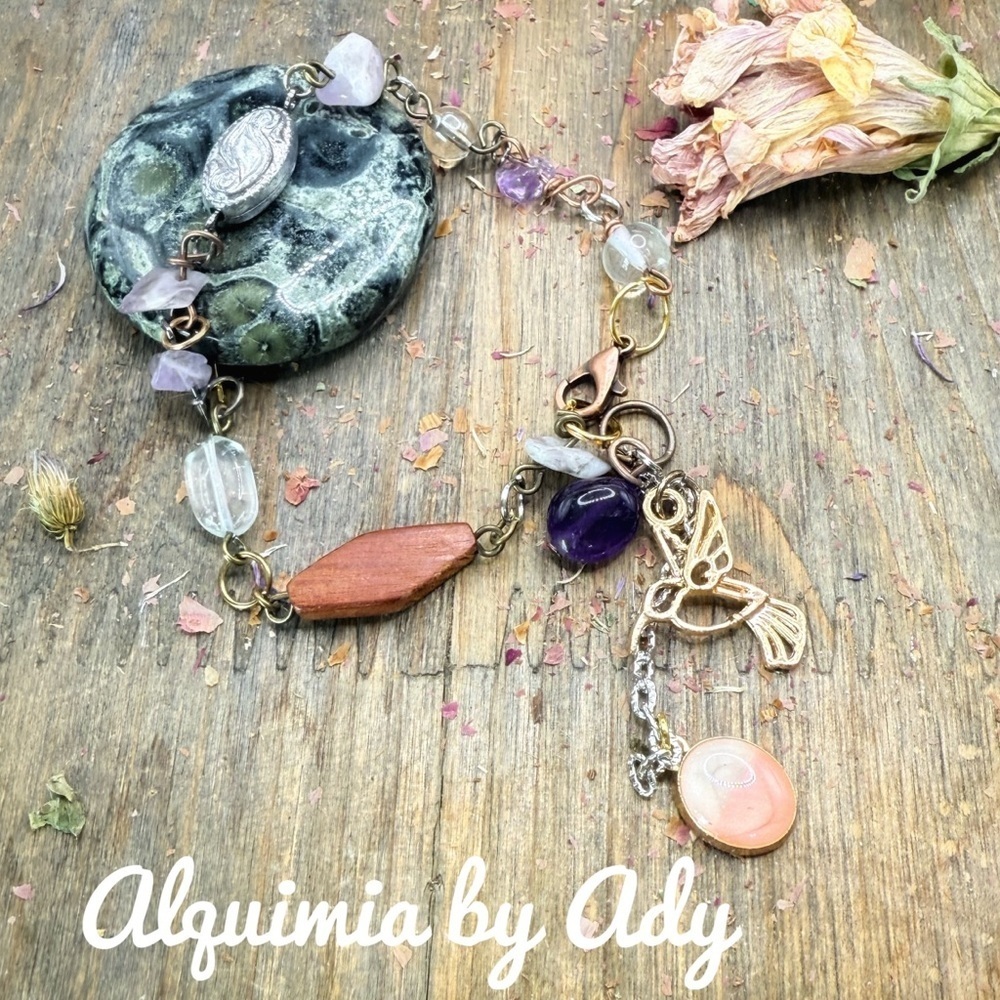 Rustic amethyst statement multi charms bracelet